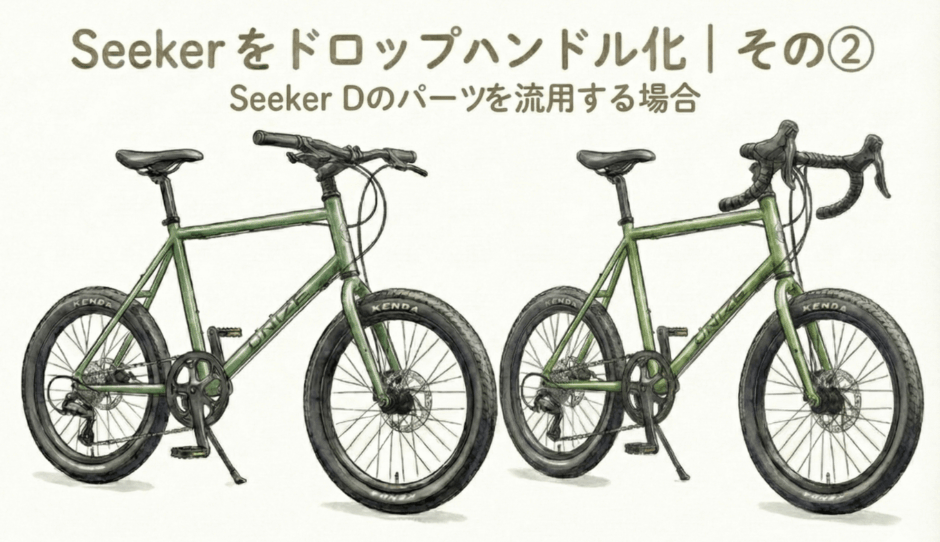 Seeker Dのパーツを流用してドロップハンドル化したカスタム前後の比較イメージ